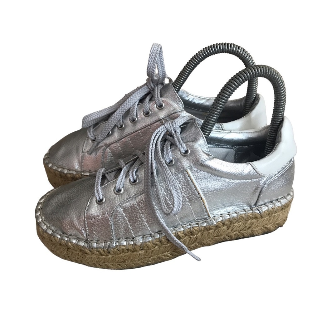Steve Madden Metallic Silver Espadrille Platform Sneakers